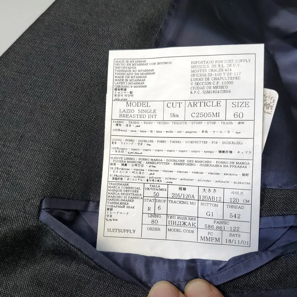 Suit Supply Vitale Barberis Canonico Grey Wool Suit Coat Jacket Surgeon Cuff 50R